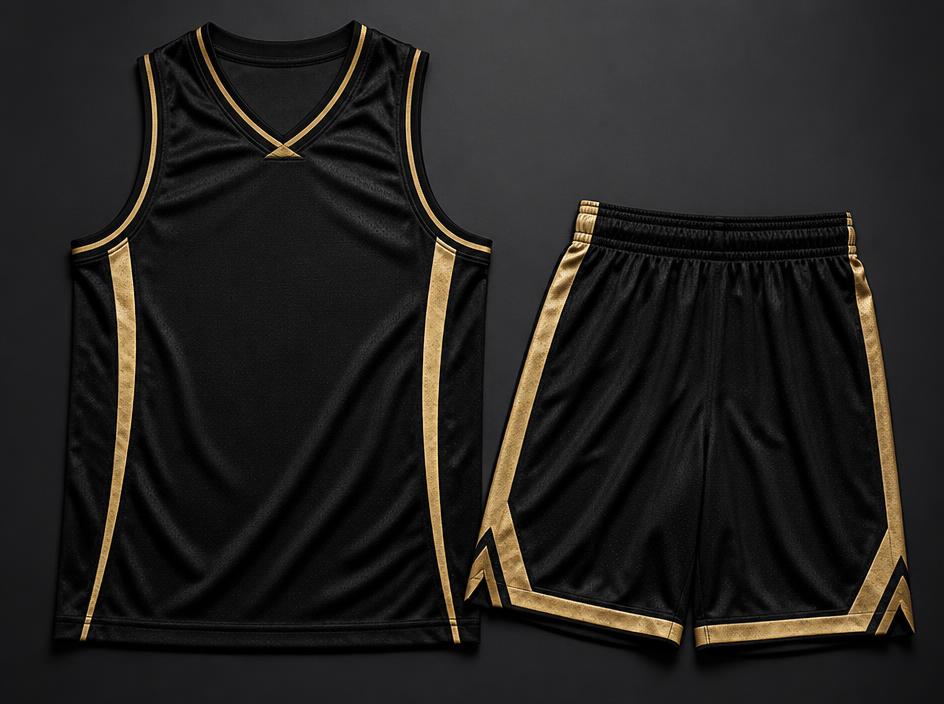 Uniforme de basquete preto e dourado