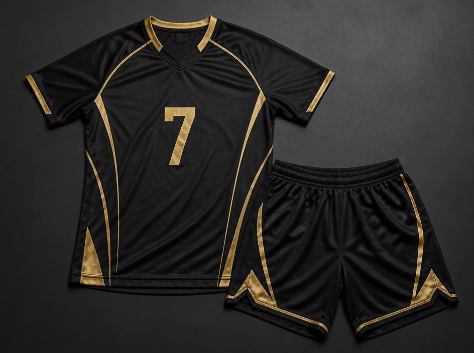 Uniforme de vôlei preto e dourado